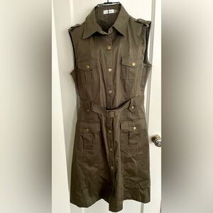 Calvin Klein Army Green Sleeveless Belt Dress